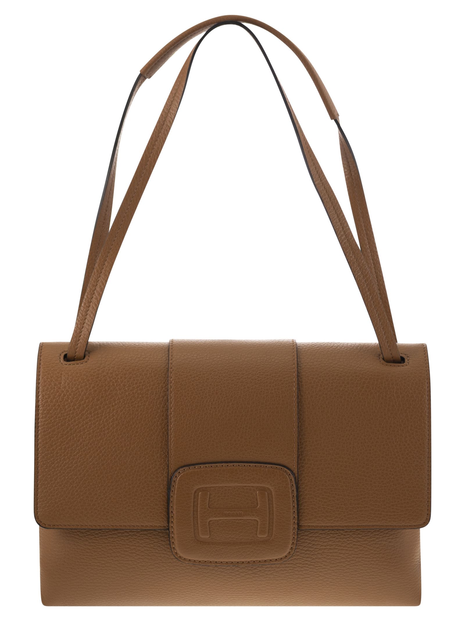 Shop Hogan H-bag Leather Shoulder Bag In Cognac