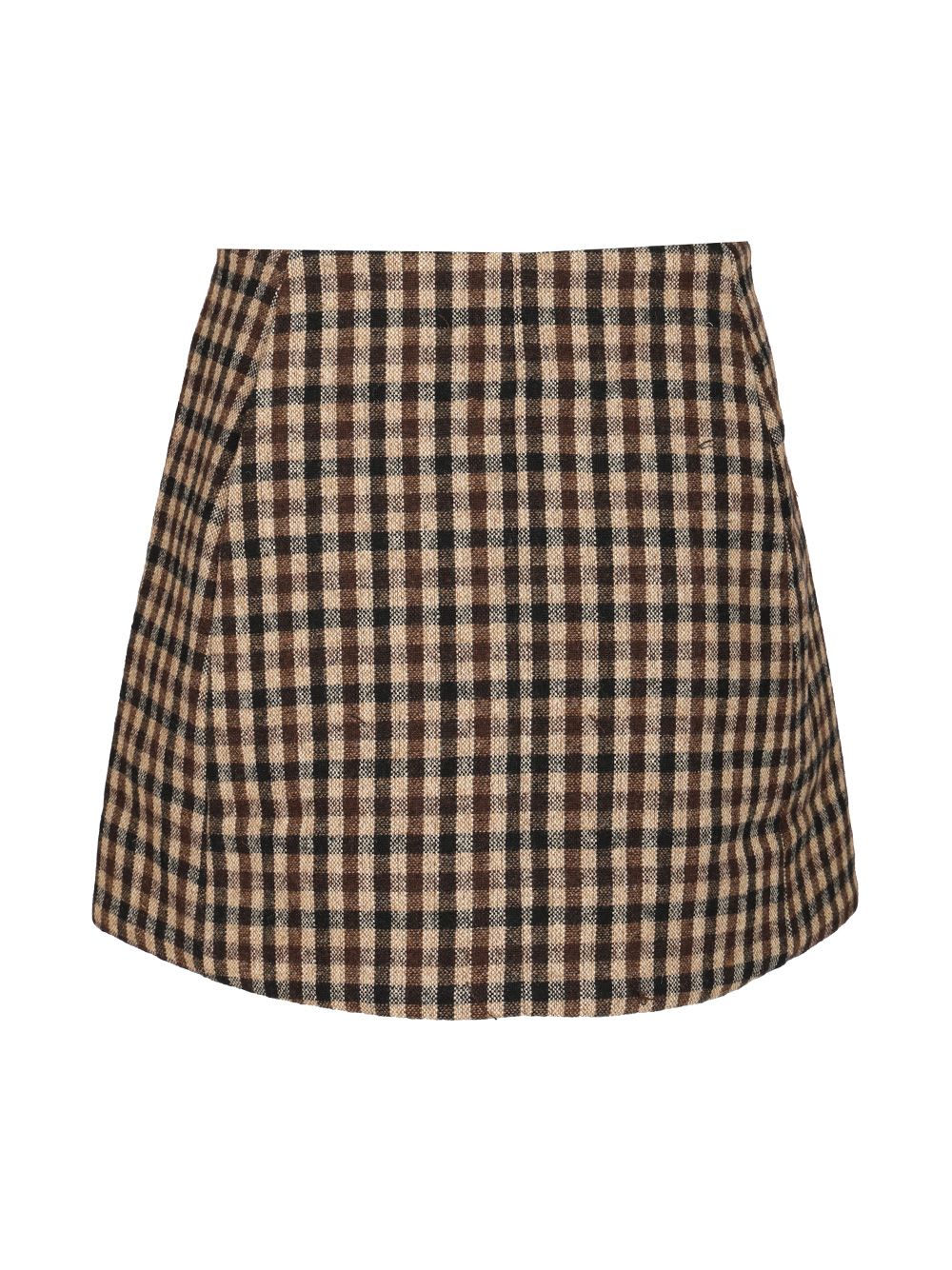 Ganni High Waist Check Pattern Mini Skirt With Button Detail In Multi