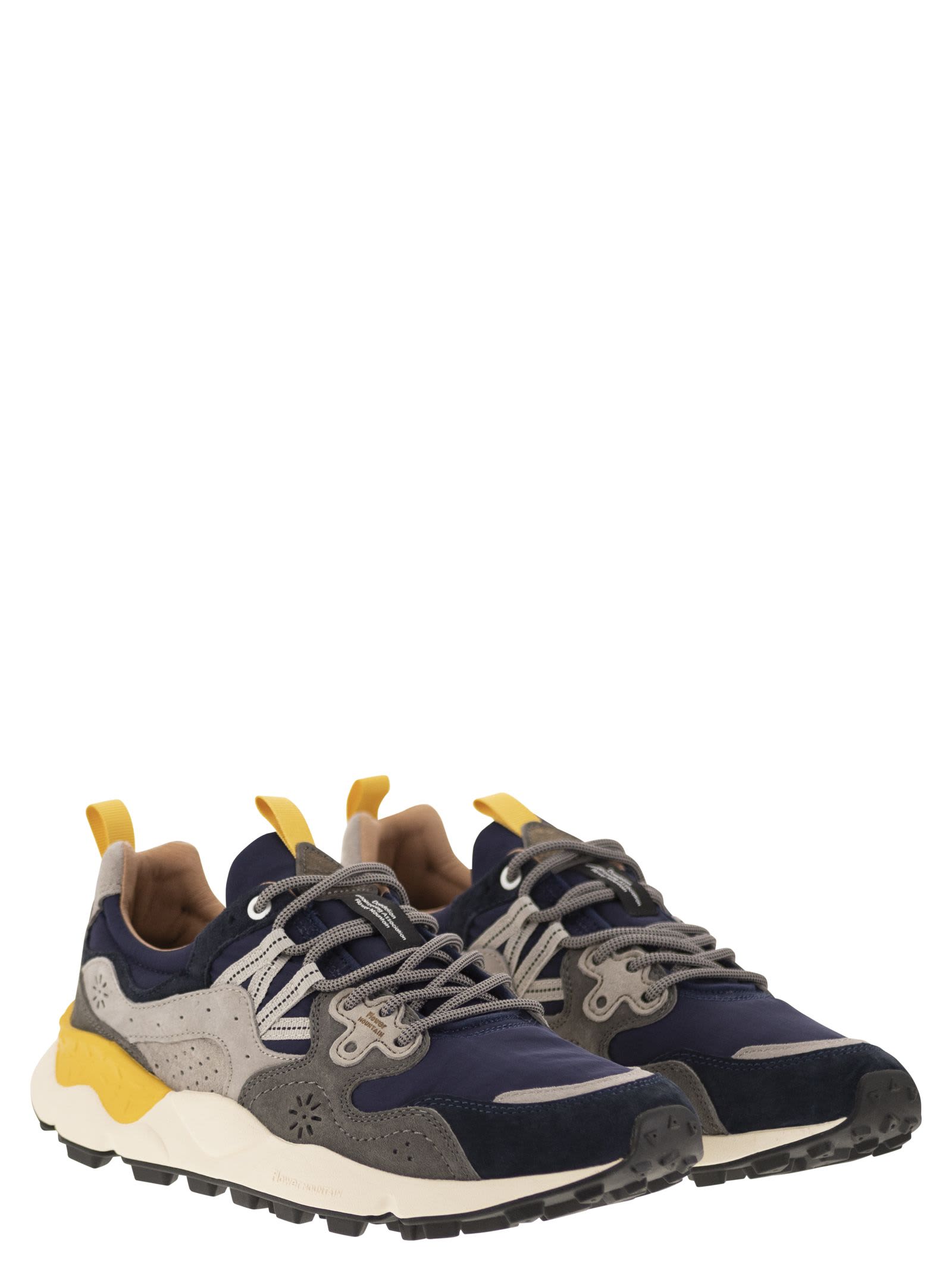 Flower Mountain Yamano 3 - Sneakers In Suede And Technical Fabric In Blue/grey