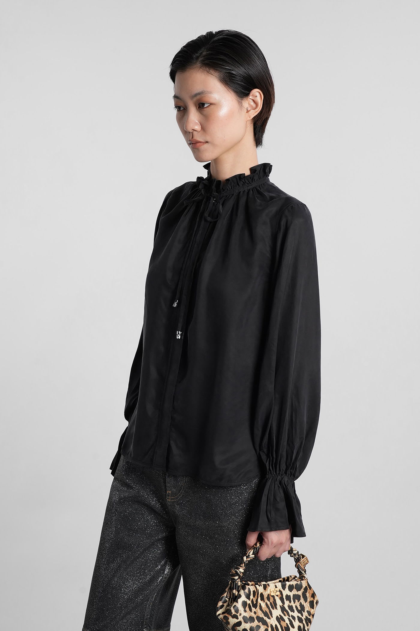 Ganni Shirt In Black Polyamide Polyester In Black