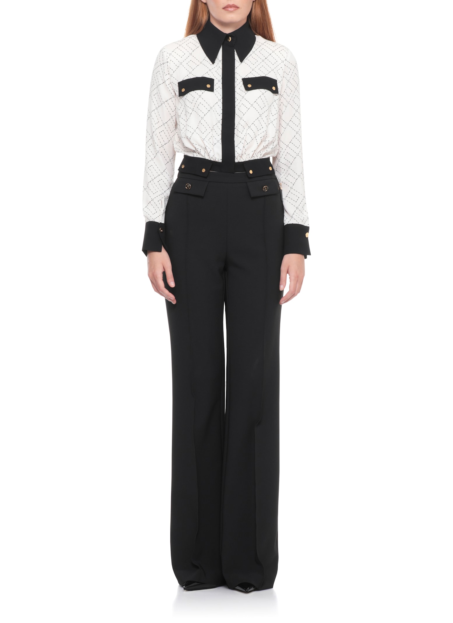 Elisabetta Franchi Long Sleeve Shirt With Elasticated Hem And Pockets In Multi