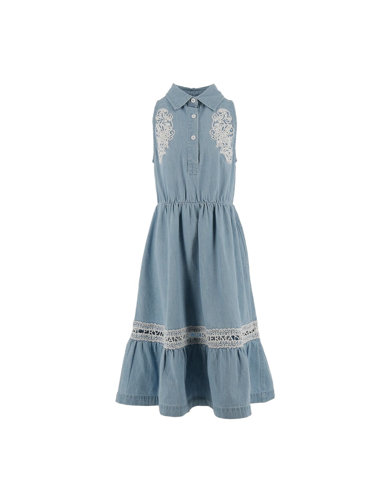 Shop Ermanno Scervino Junior Denim Sleeveless Shirt Dress With Embroidery In Blue