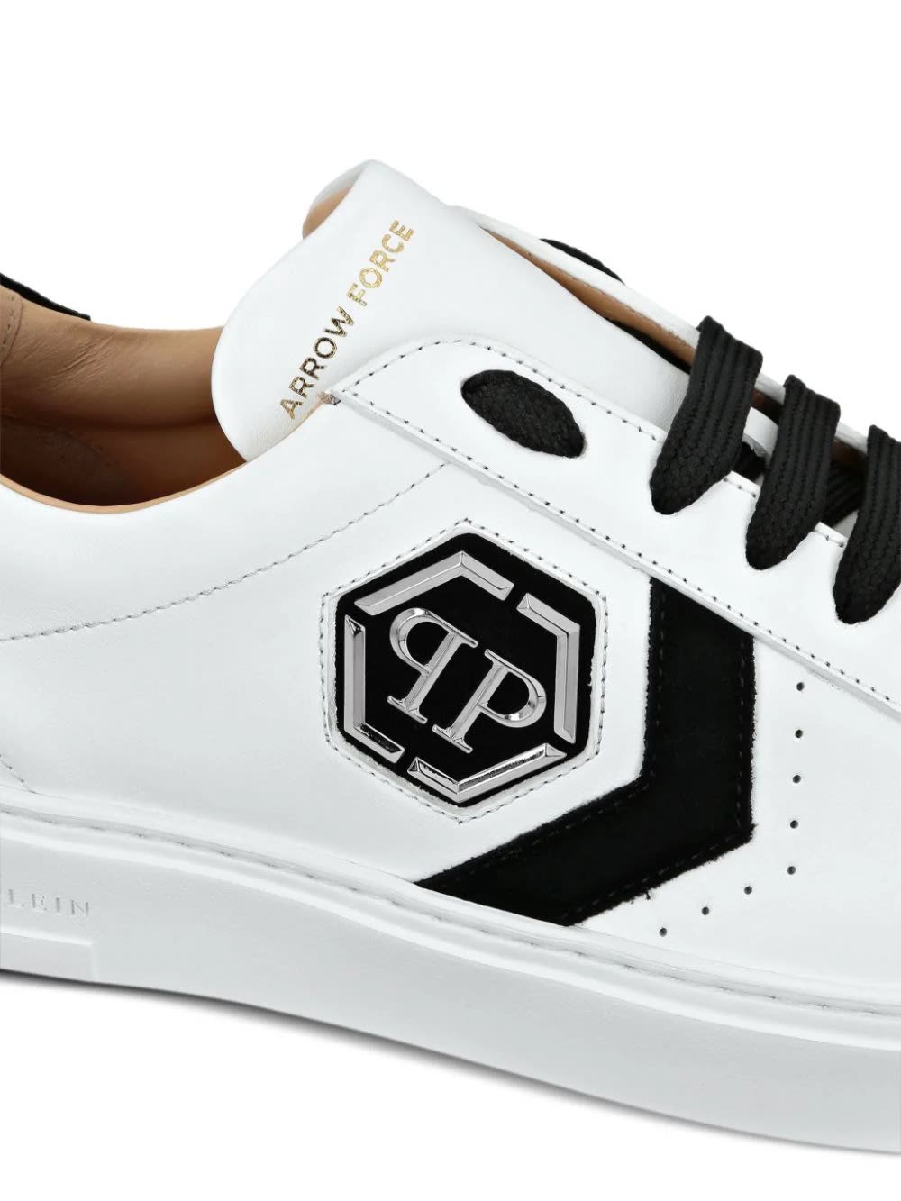 Shop Philipp Plein Low-top Leather Arrow Force Sneakers In White And Black