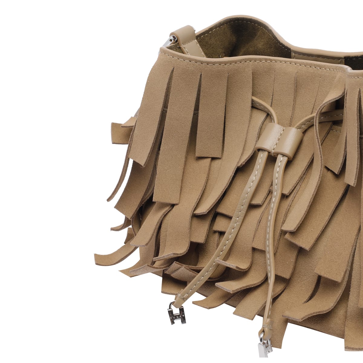 Hogan Hocket Mini Bucket Bag In Suede With Fringe Workmanship In Beige