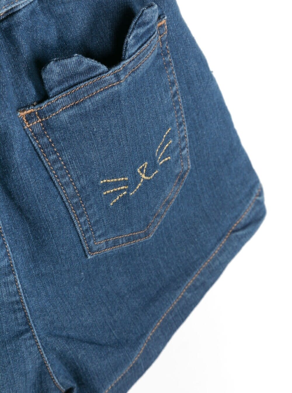 Shop Emile Et Ida Blue Shorts With Matching Belt In Stretch Cotton Denim Girl