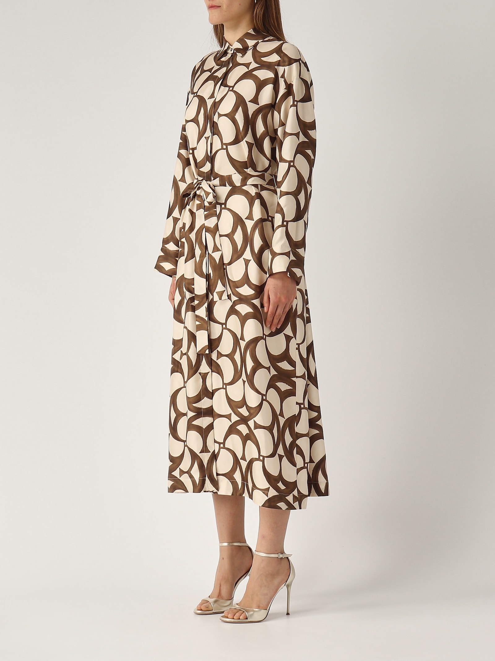 S Max Mara Ileana Printed Silk Twill Shirt Dress In Avorio-marrone