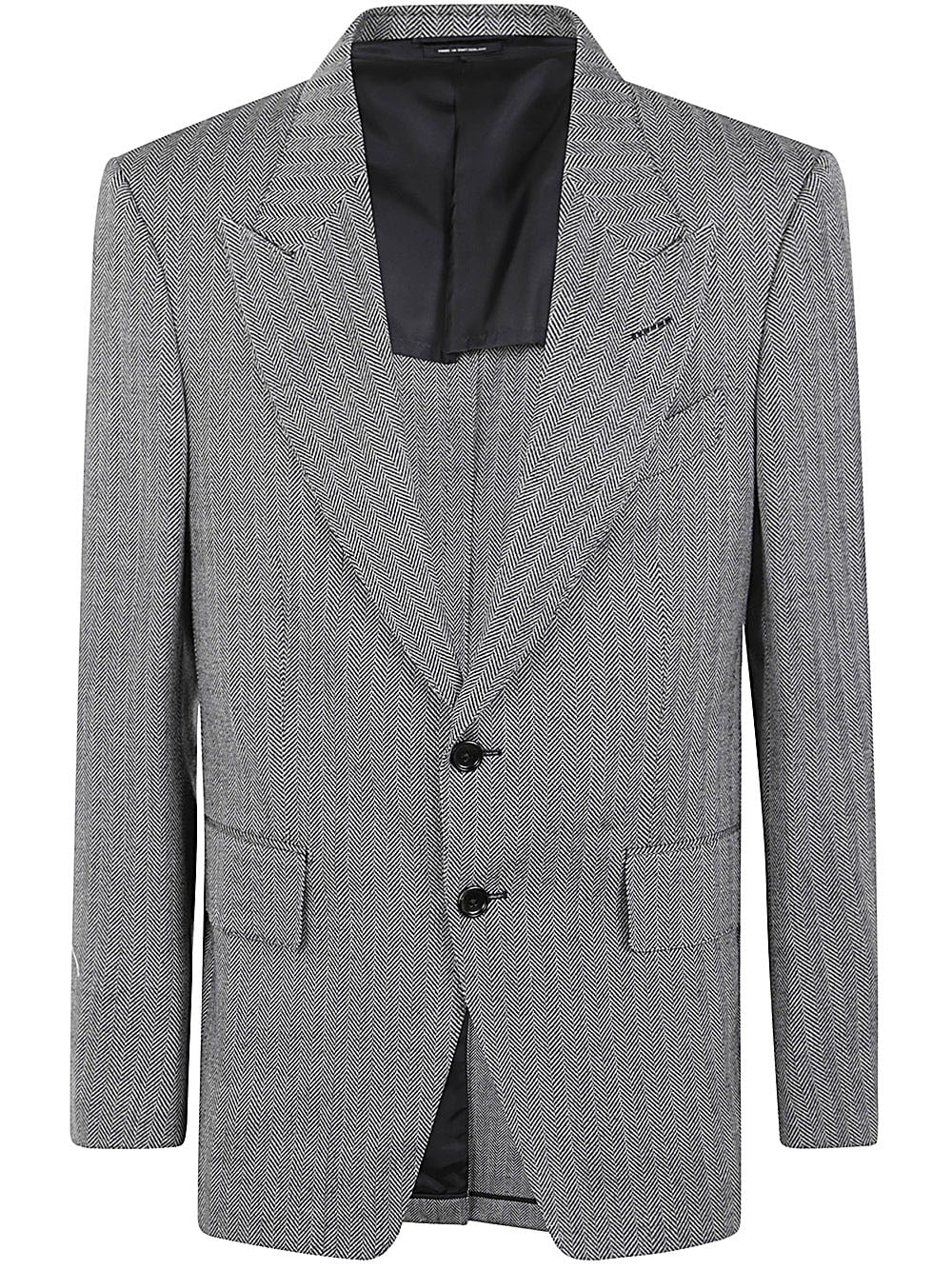 Shop Tom Ford Wool Silk Linen Herringbone Shelton Jacket In Zawbl Combo White Black