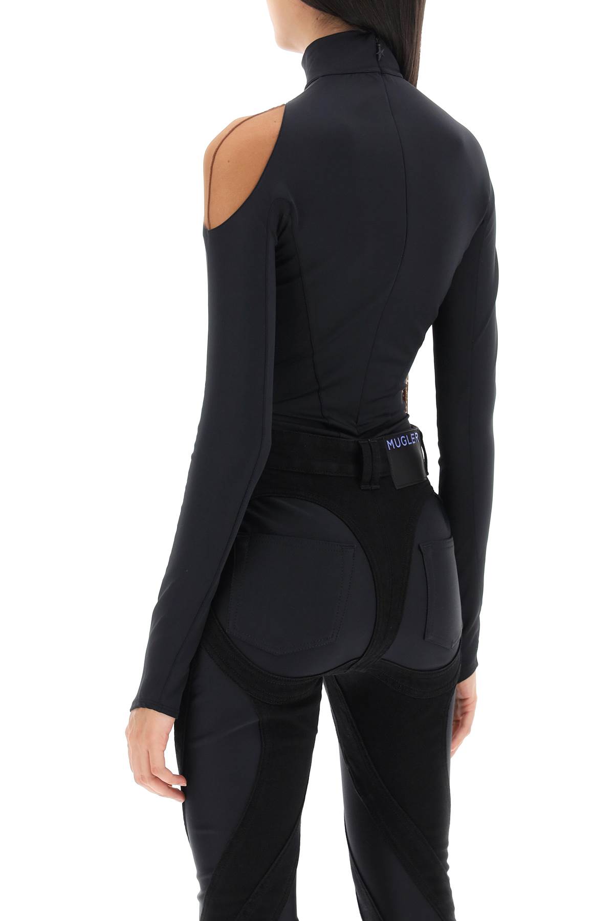 Shop Mugler Long-sleeved Swirly Bodysuit In Black Nude02 (black)