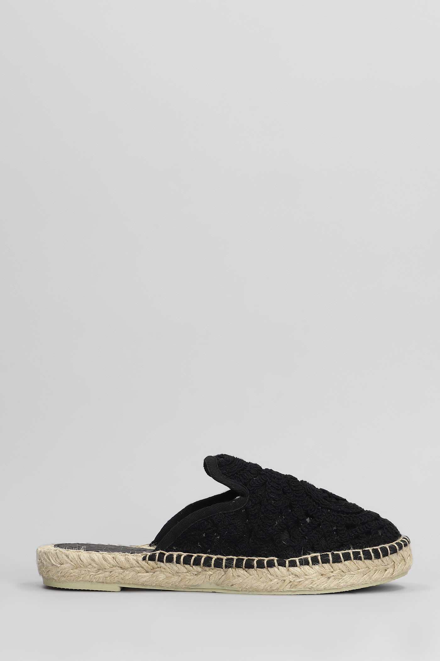 Mc2 Saint Barth Isa Macrame Slipper-mule In Black Canvas In Black