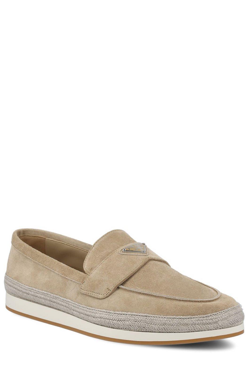 Shop Prada Triangle-logo Slip-on Loafers In Deserto
