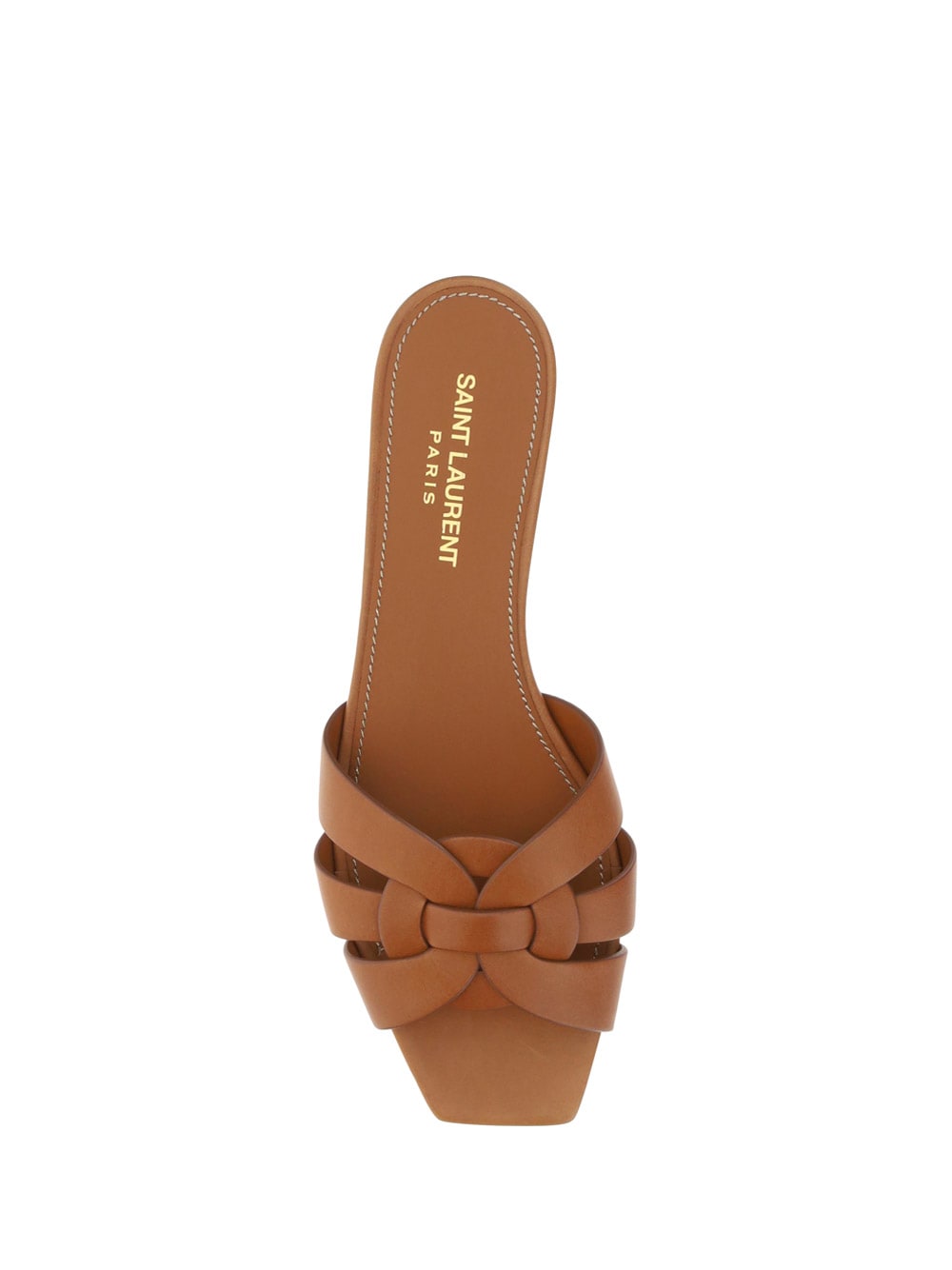 Saint Laurent Woven Leather Sandal Slide In Ambra