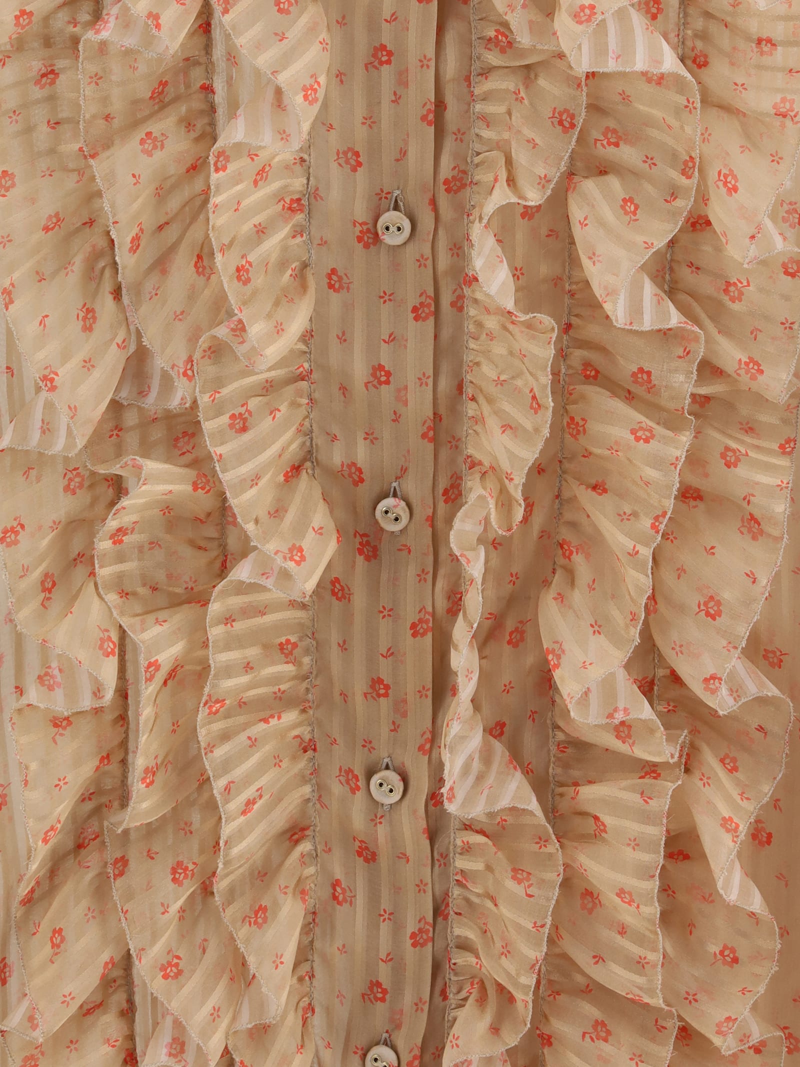Kristina Ti Holly Floral-print Ruffled Shirt In Multi