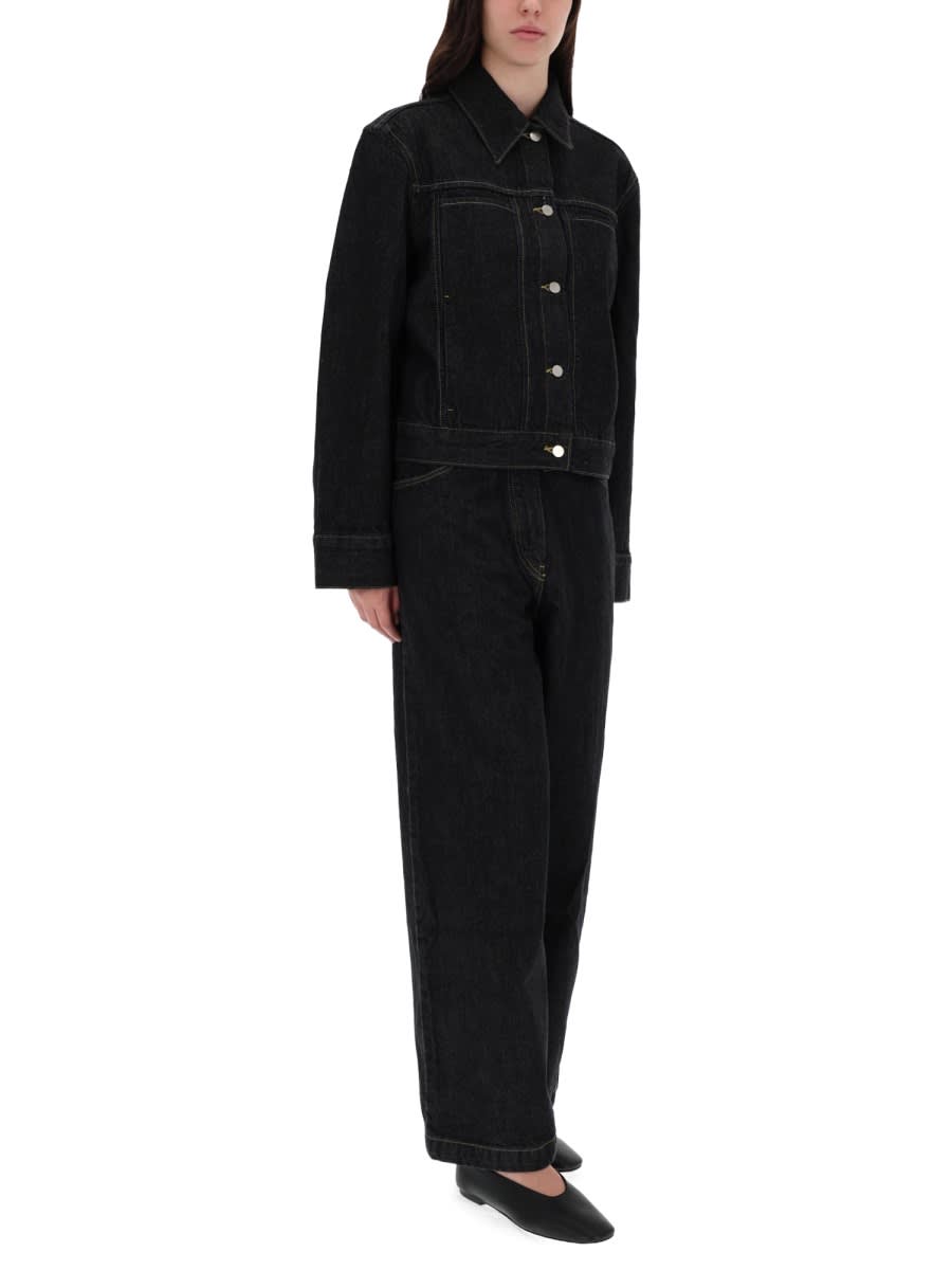 Studio Nicholson Collared Jacket With Contrast Stitching And Pockets In Black