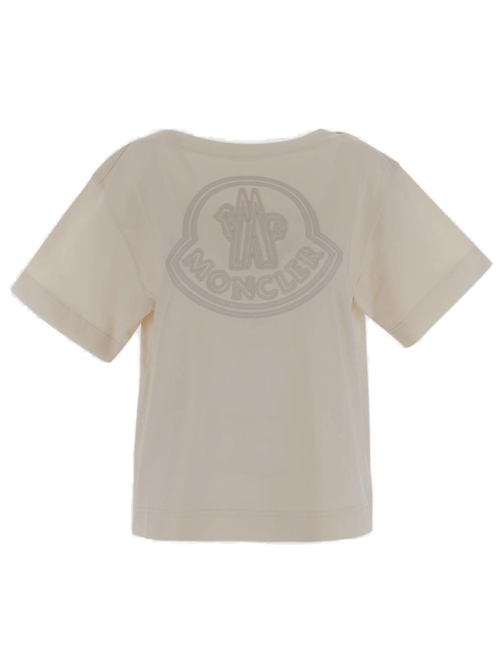 Shop Moncler Logo Detailed Crewneck T-shirt In Beige
