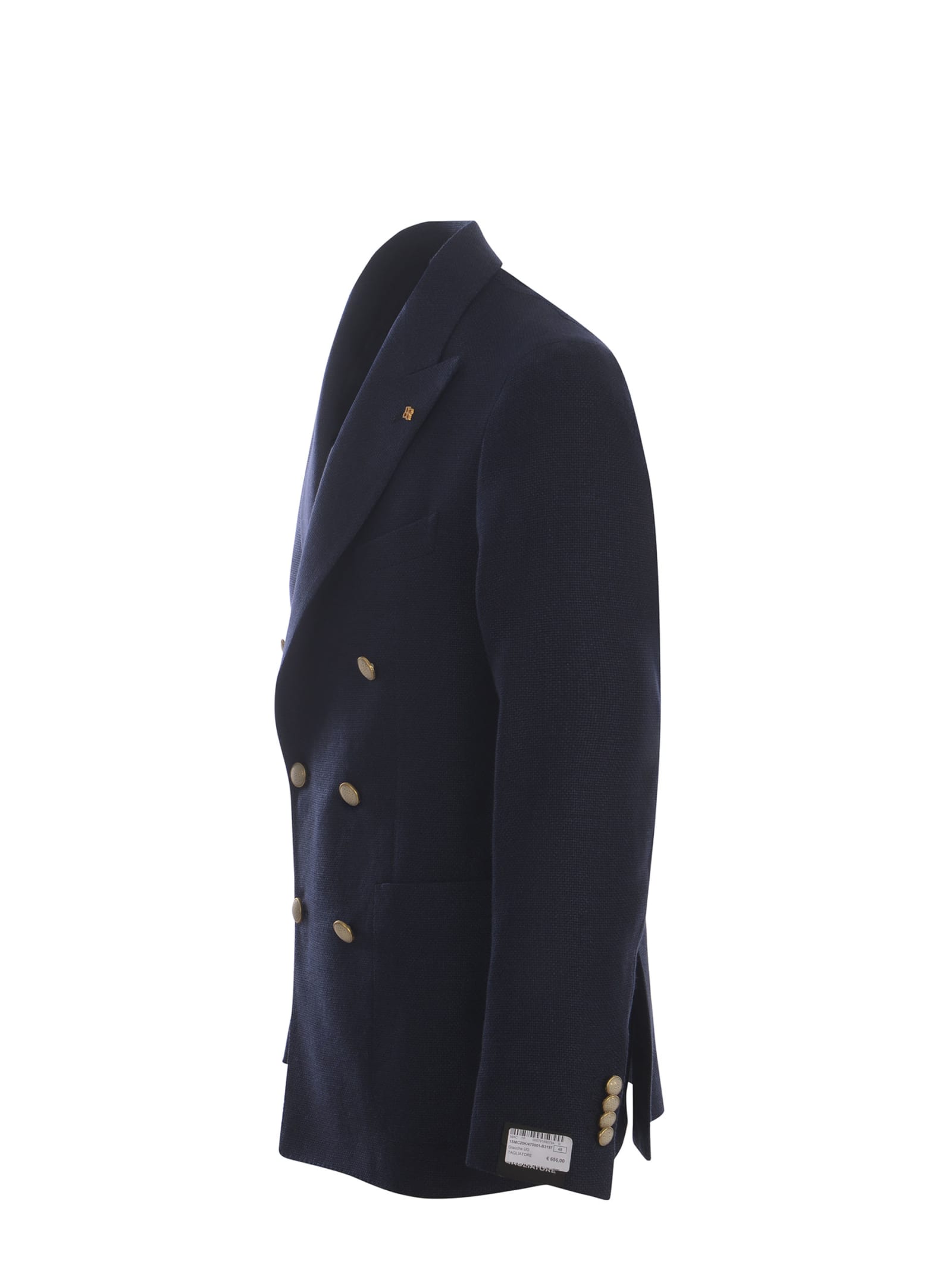 Shop Tagliatore Double-breasted Jacket  Made Of Virgin Wool And Linen Blend In Blue