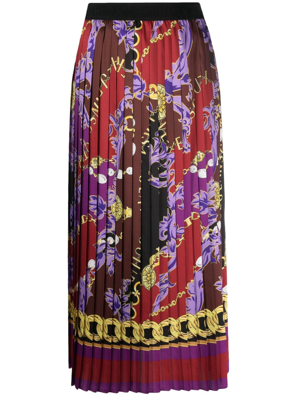 Versace Jeans Couture Pleated Chain-print Pull-on Midi Skirt