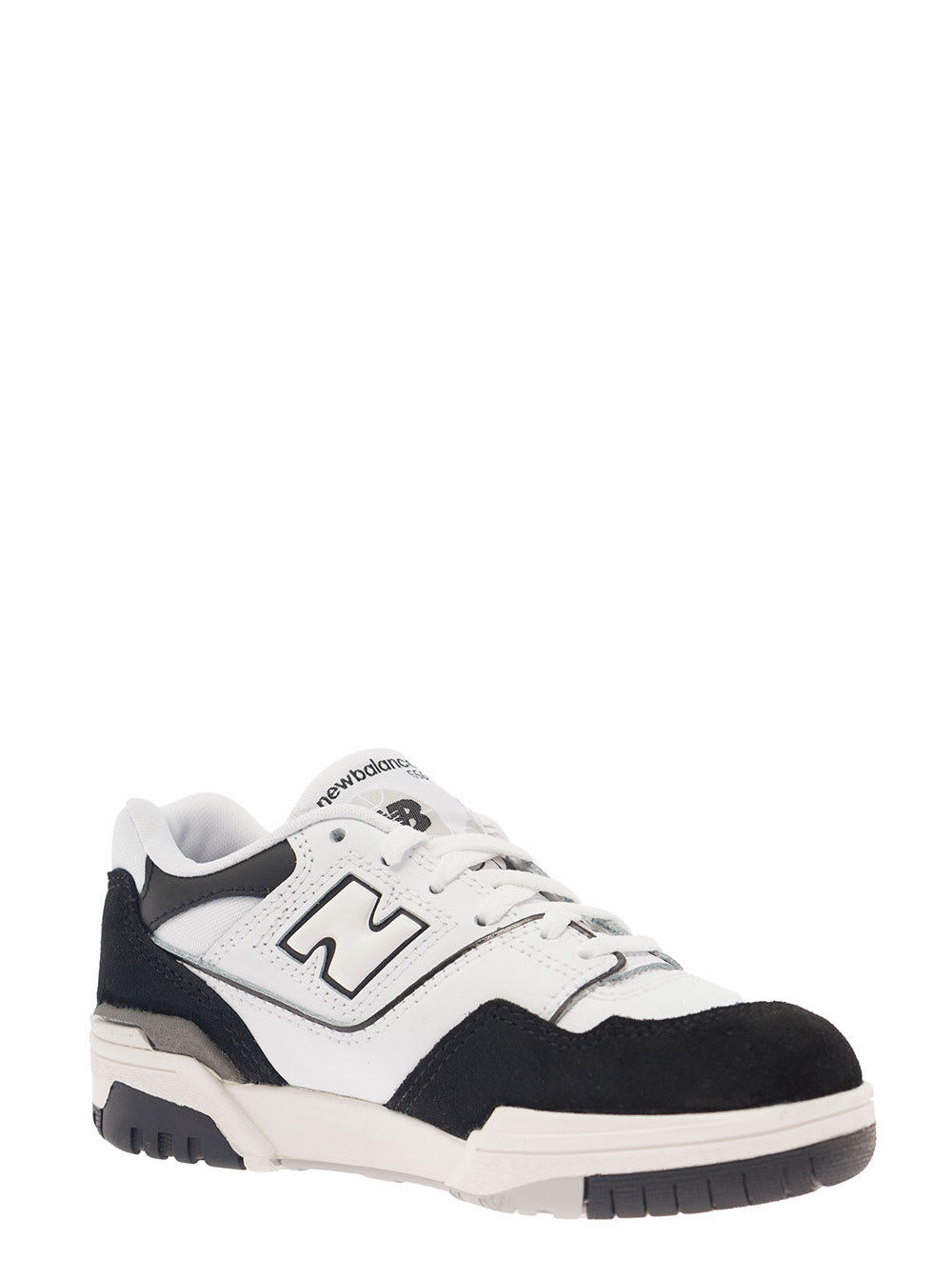 New Balance 550 White And Black Sneakers With Side Logo And Suede Inserts In Leather Boy In Multicolor