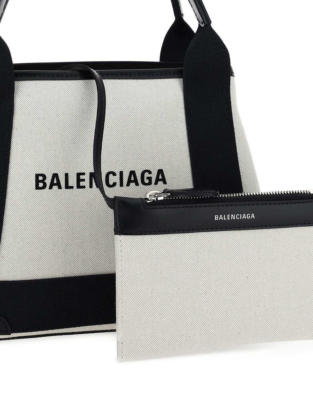Balenciaga Woman Two-tone Canvas Small Cobas Navy Handbag In Natural/black