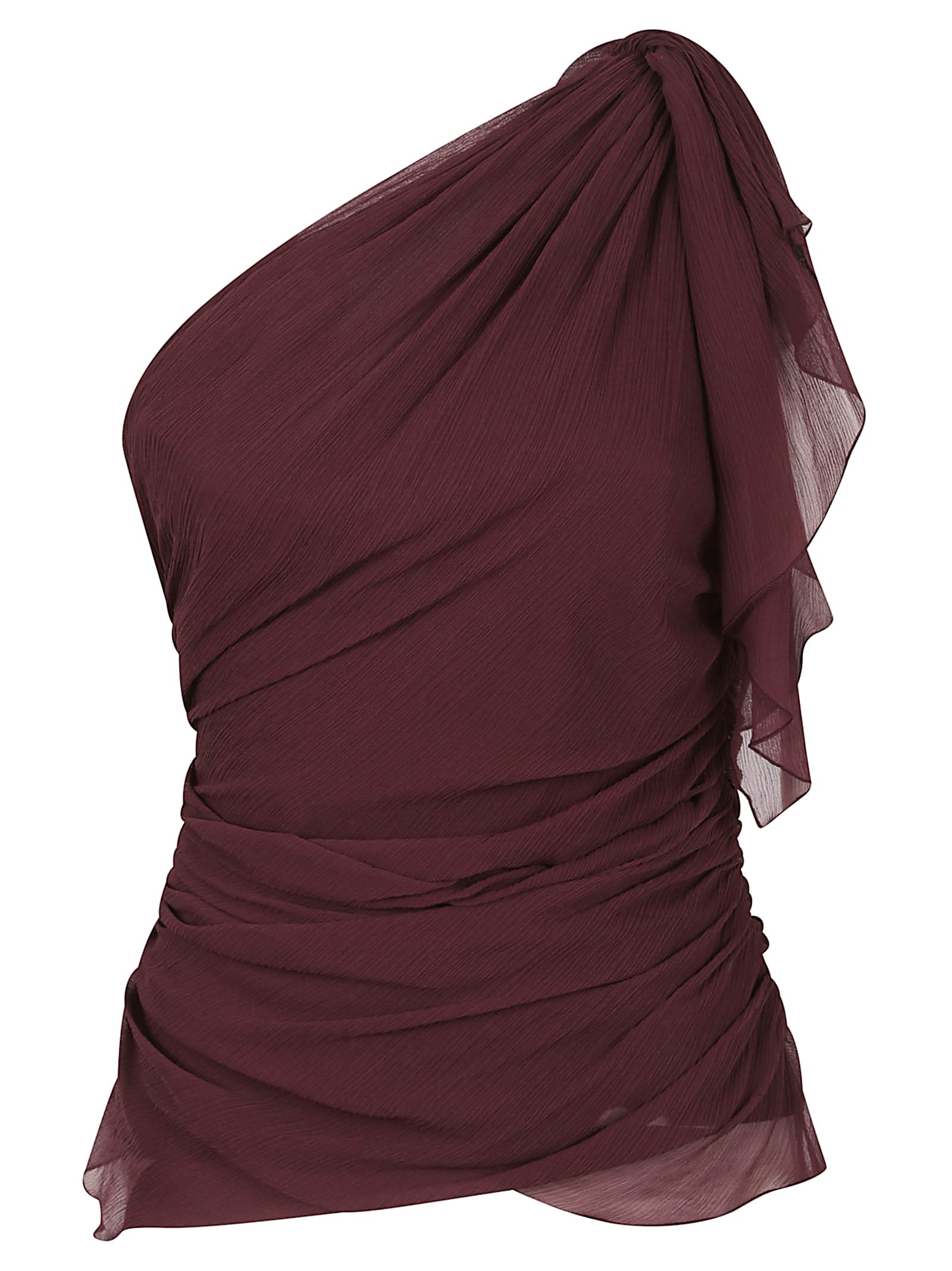 Victoria Beckham Draped One-shoulder Top Asymmetric Hem In Port