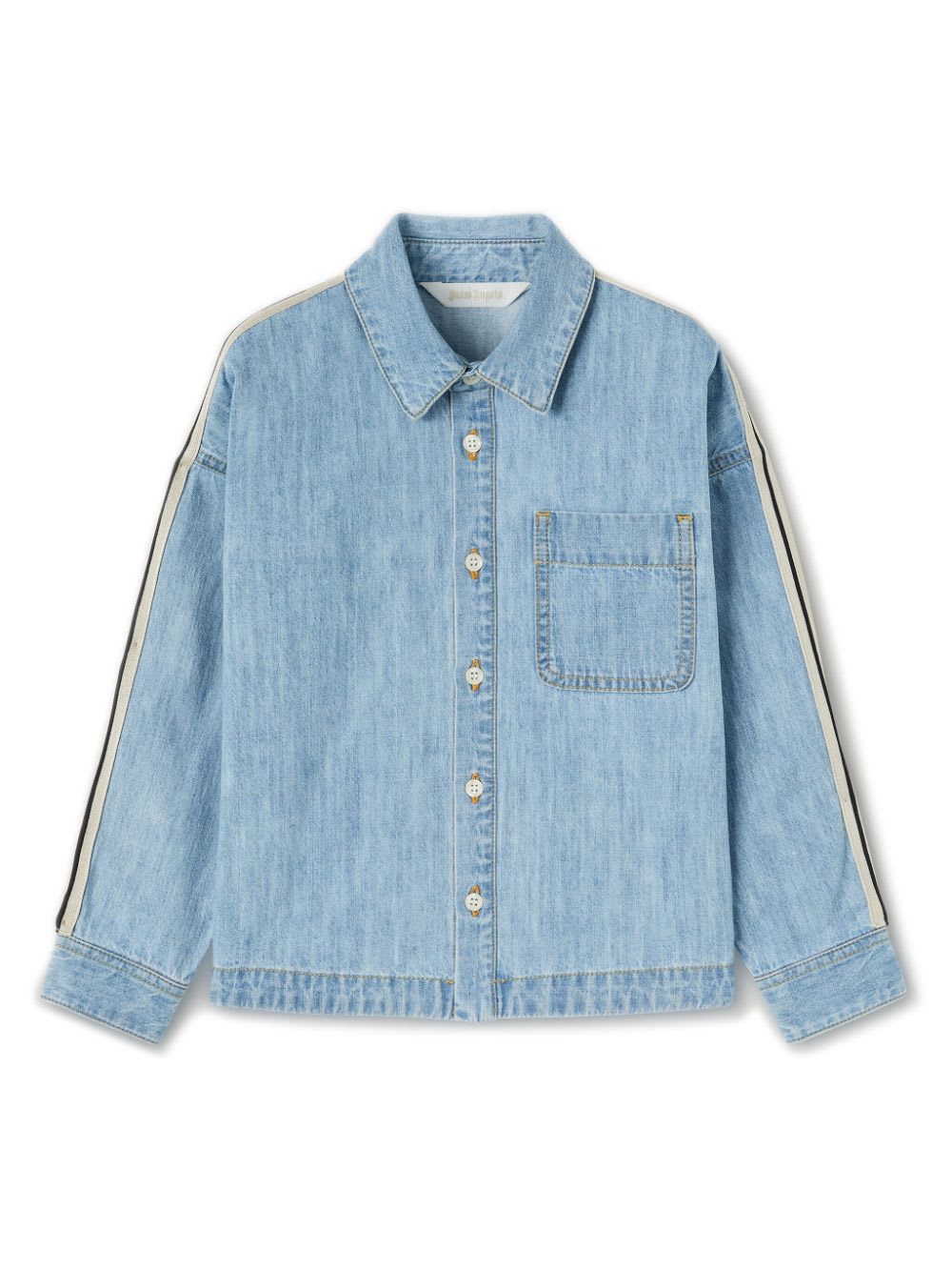 Shop Palm Angels Overlo Track Chambray Osshirt In Blue Blue