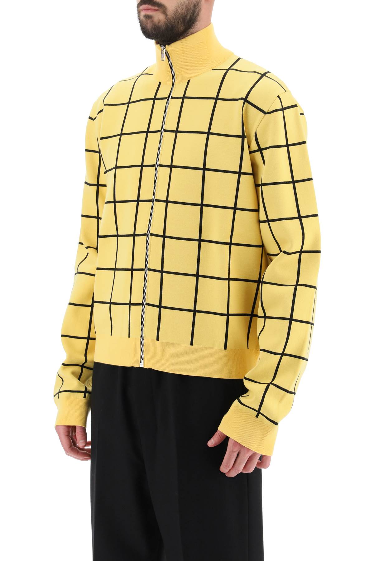 Shop Marni Zip-up Cardigan With Check Motif In Maize (yellow)