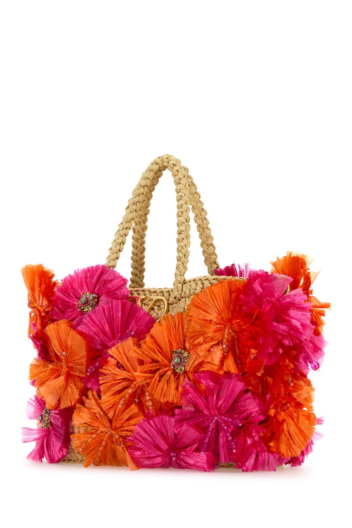 Valentino Garavani Embellished Raffia Vlogo Signature Handbag