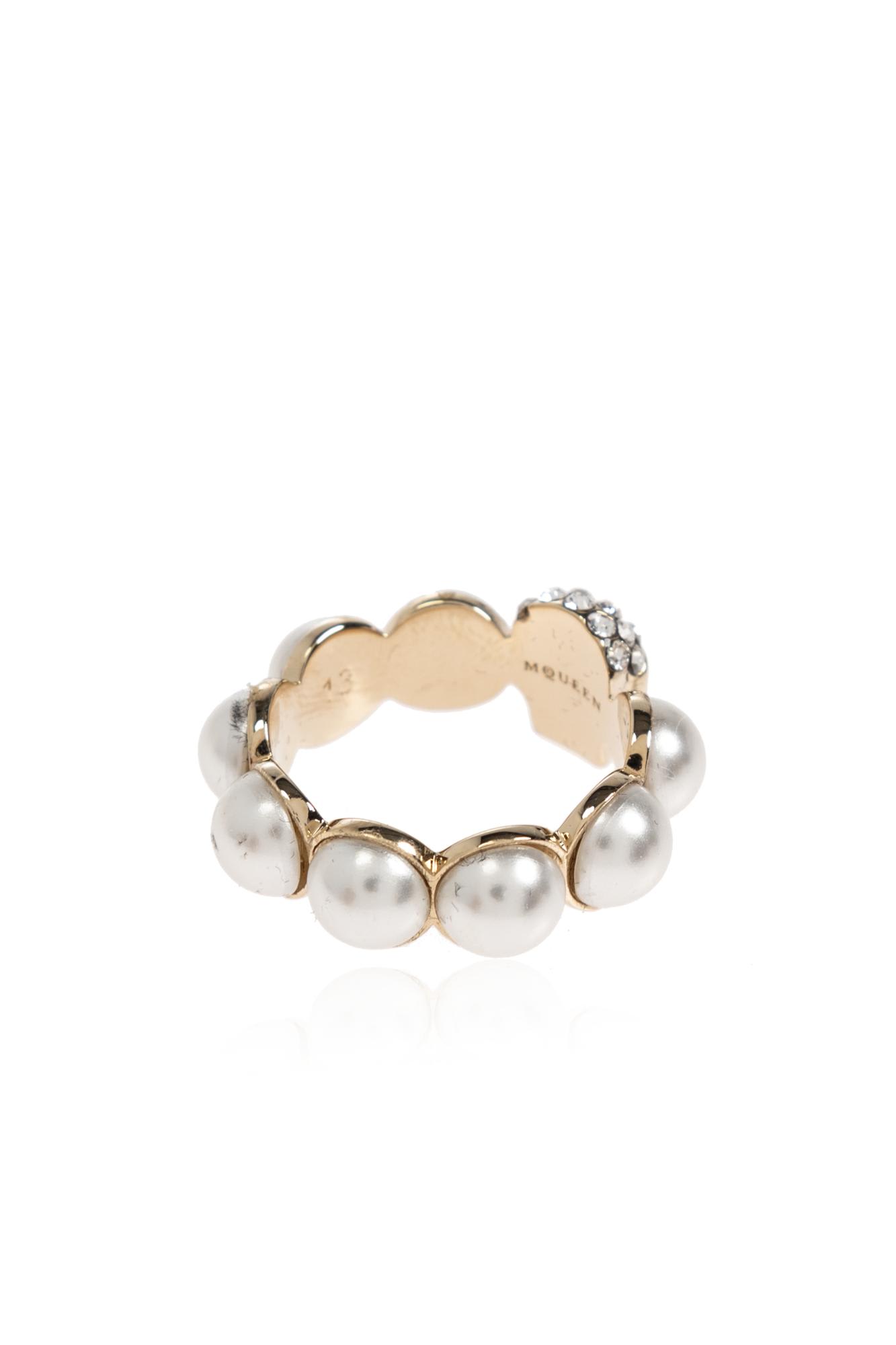 Alexander Mcqueen Ring With Shimmering Crystals In Gold