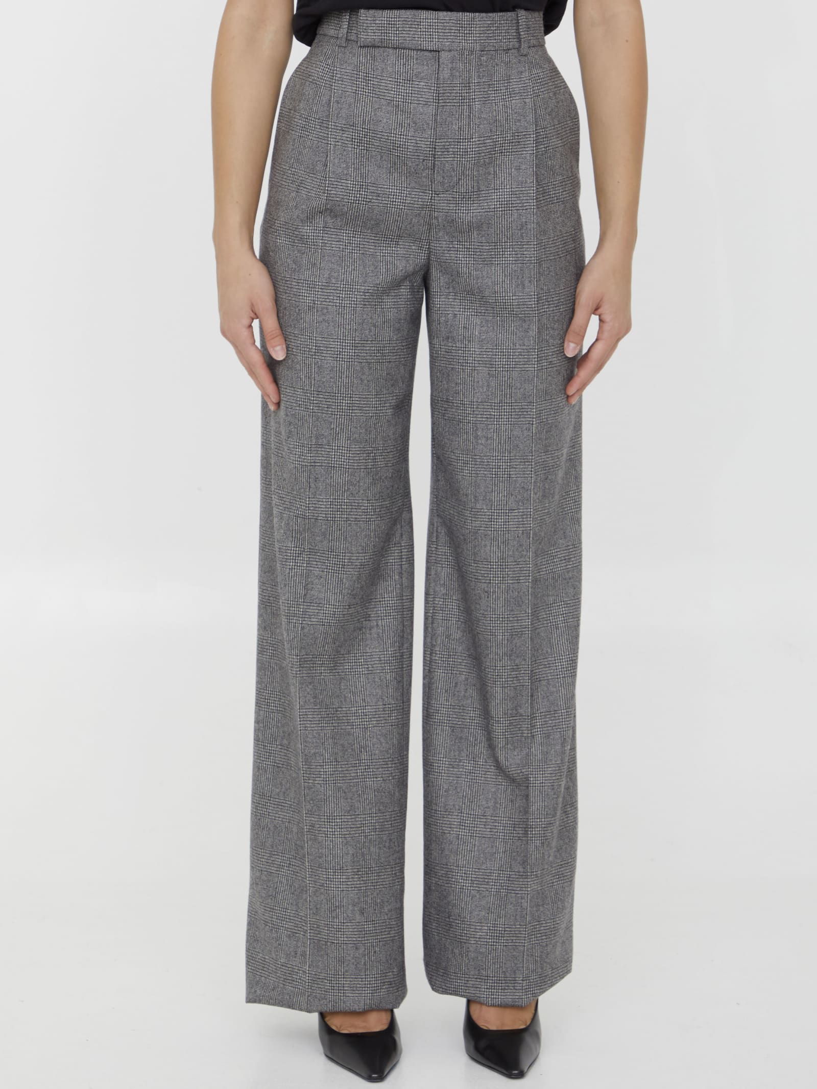 Saint Laurent Flannel Flared Trousers In Grey