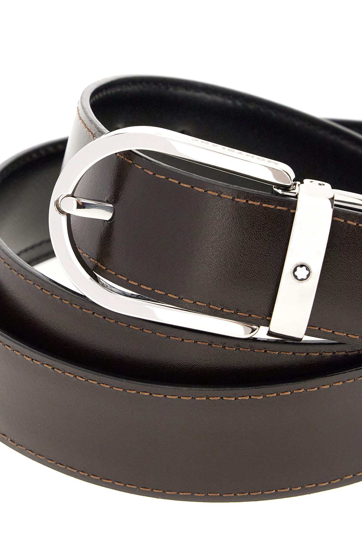 Shop Montblanc Black Leather Reversible Belt In Blackbrown