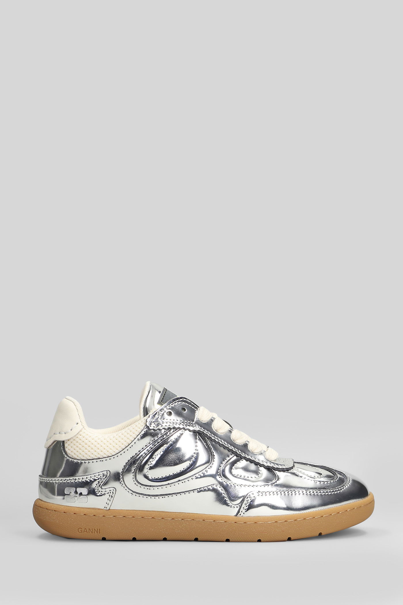 Ganni 08 Specchio Sneakers In Silver Leather
