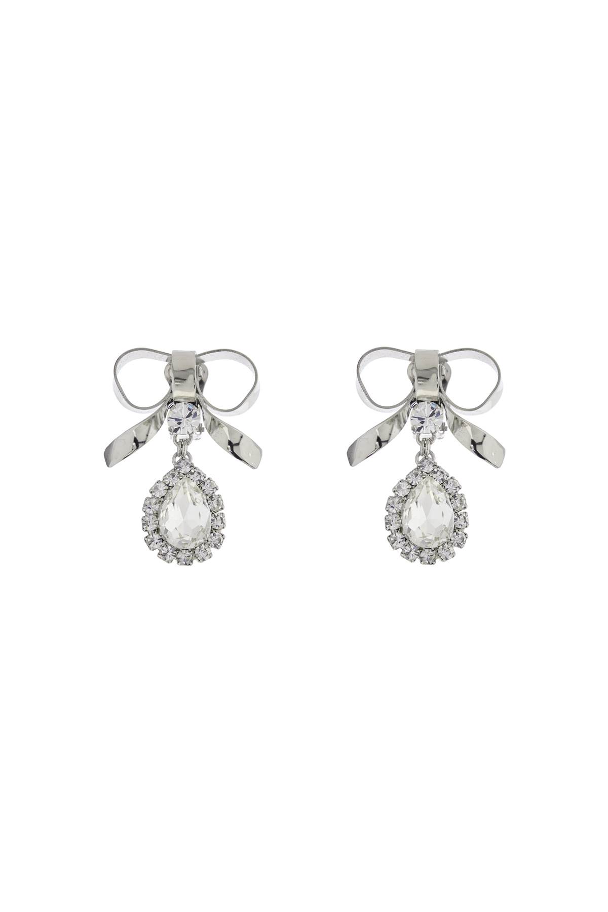 Bow Earrings With Crystal Pendant In Silver-plated Brass