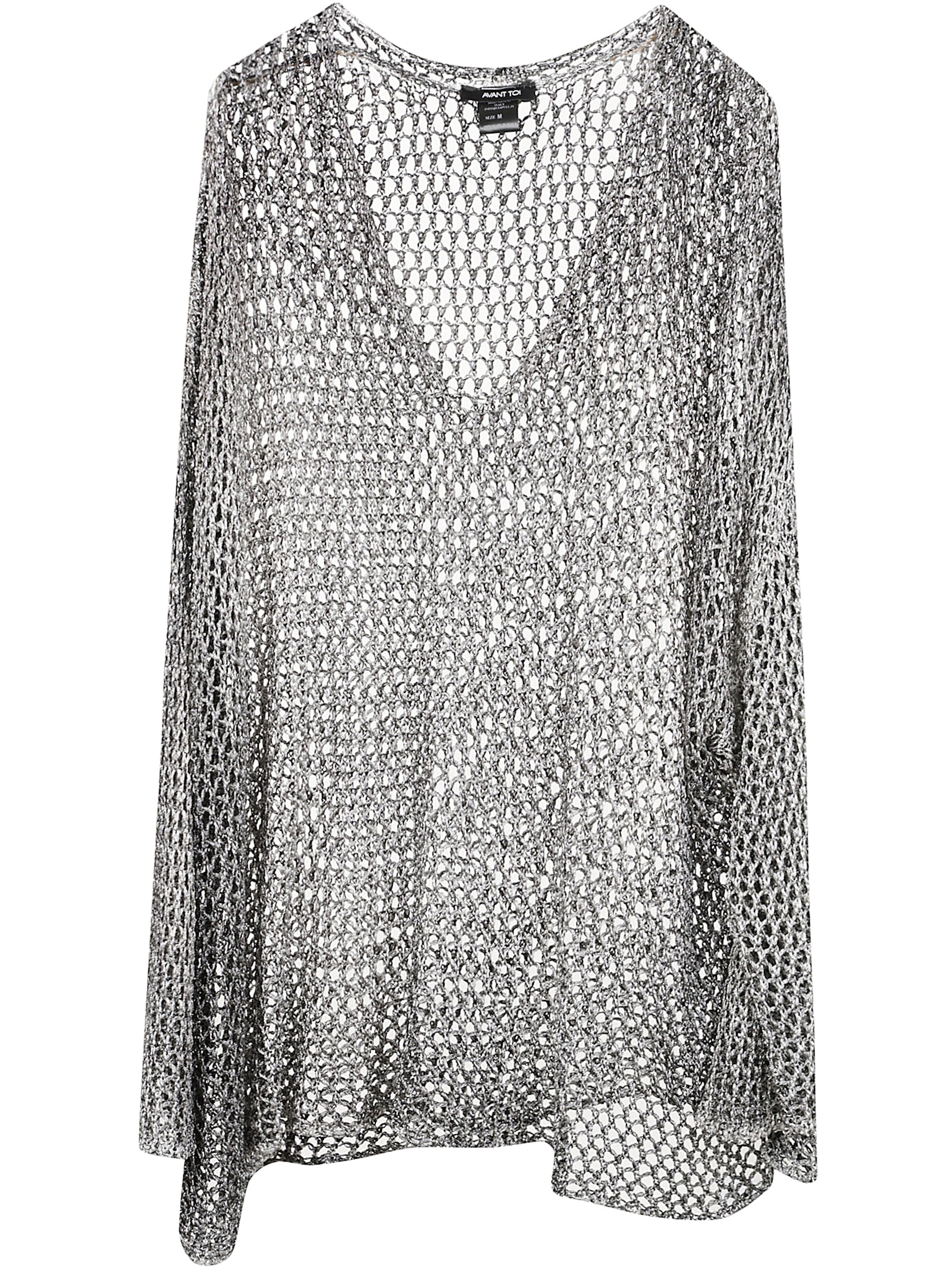 Hand Painted Perforeted Shiny Viscose V Neck Pullover