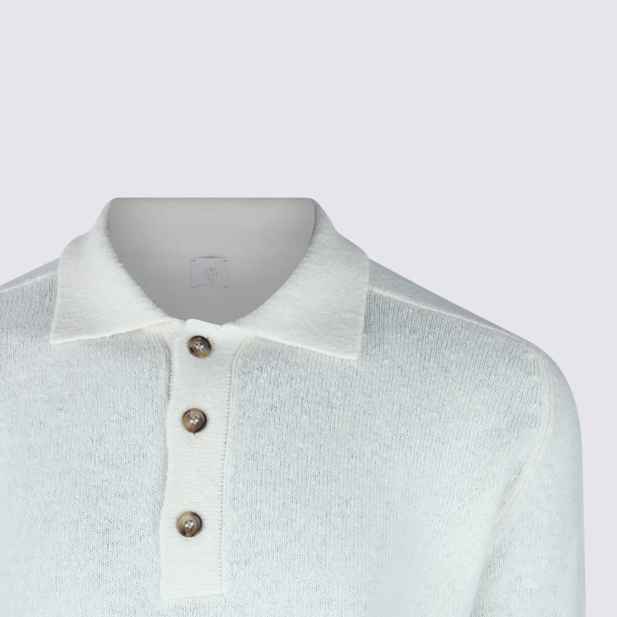 Eleventy Crewneck Collared Ribbed Cuffs In White