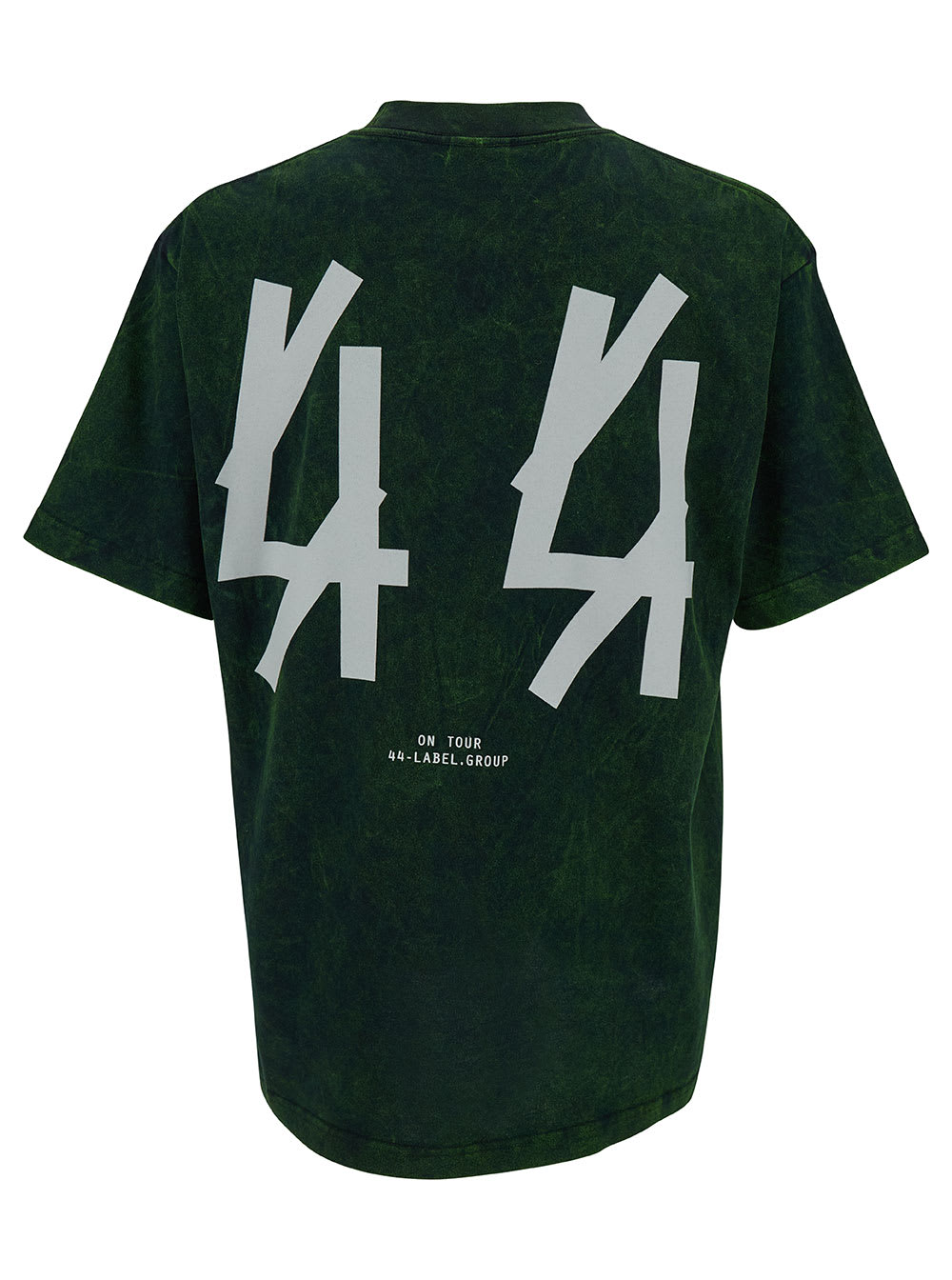 Shop 44 Label Group Green Crewneck T-shirt With Front And Back Logo Print In Cotton Man