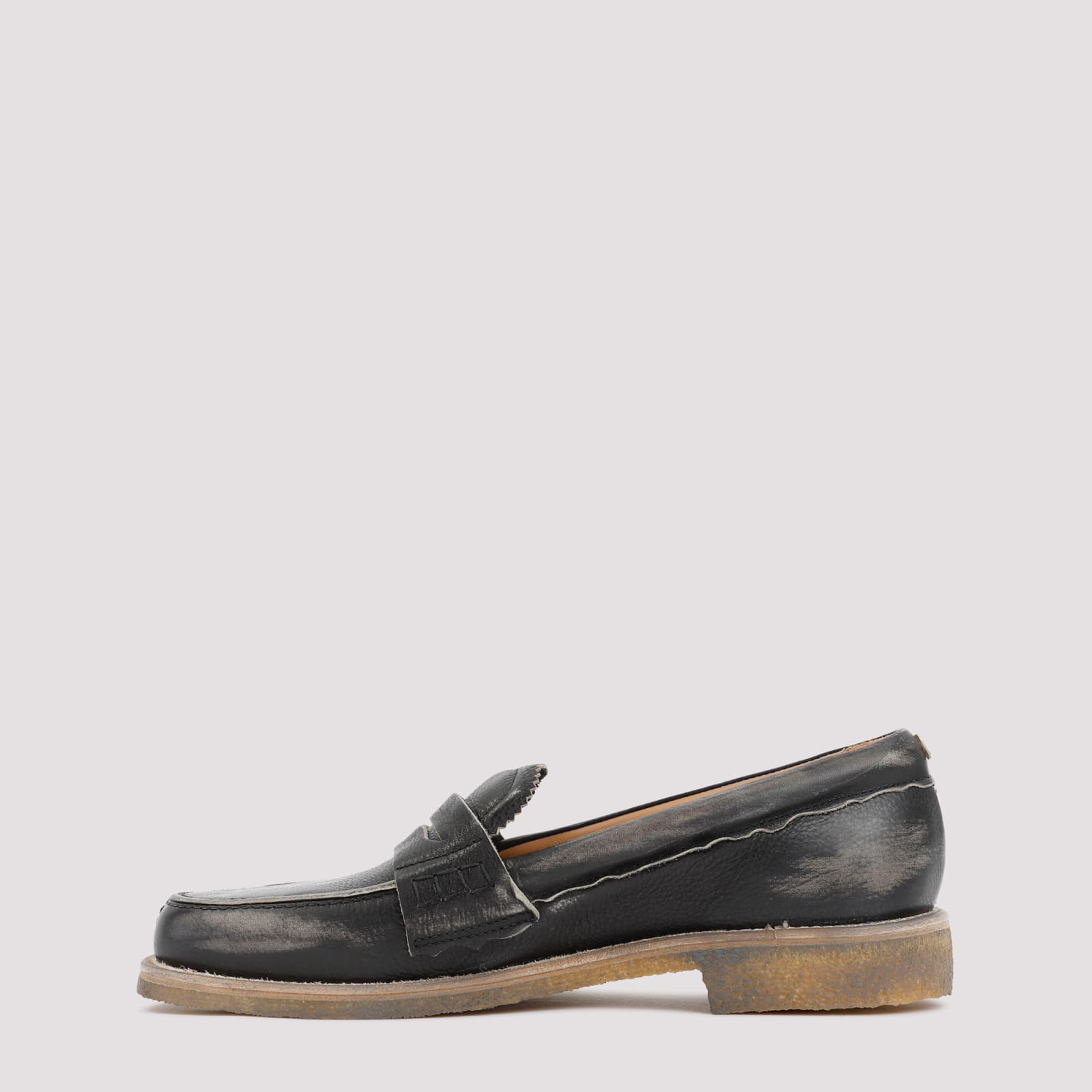 Golden Goose Black Leather Jerry Loafers With Distressed Finish In Black