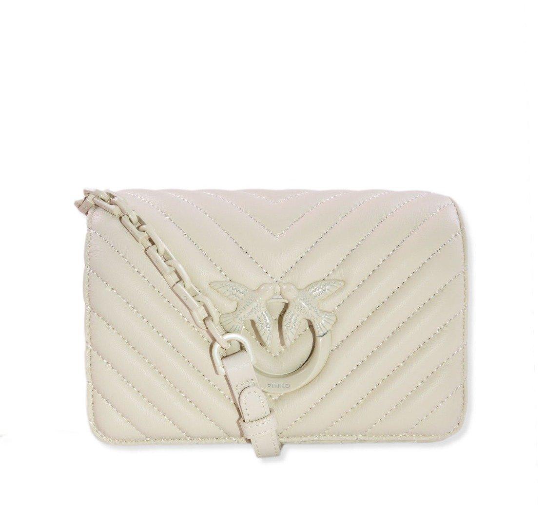 Shop Pinko Logo-plaque Quilted Crossbody Bag In White