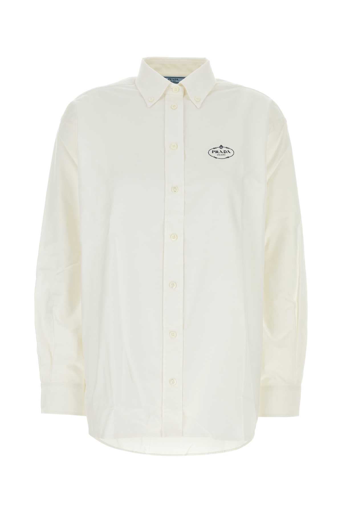 Shop Prada White Oxford Oversize Shirt In Bianco