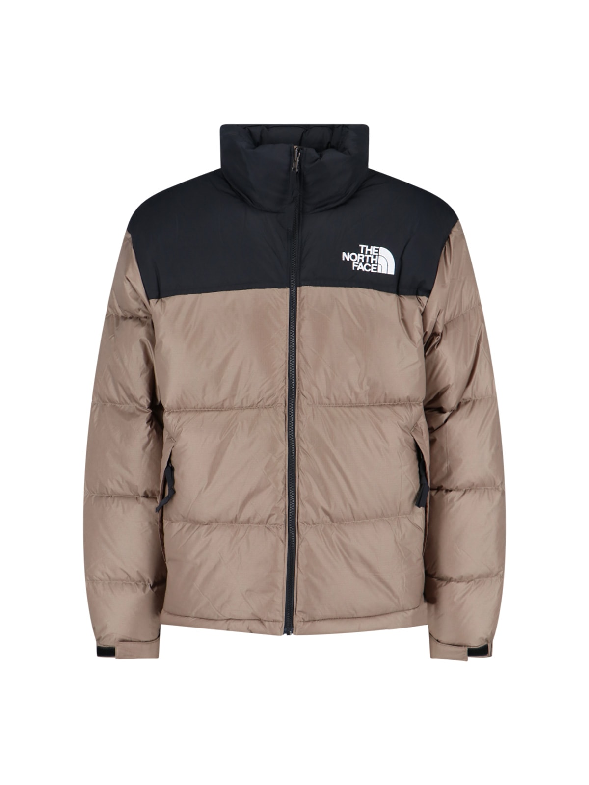 The North Face Beige And Black Short Down Jacket With Logo  In Brown