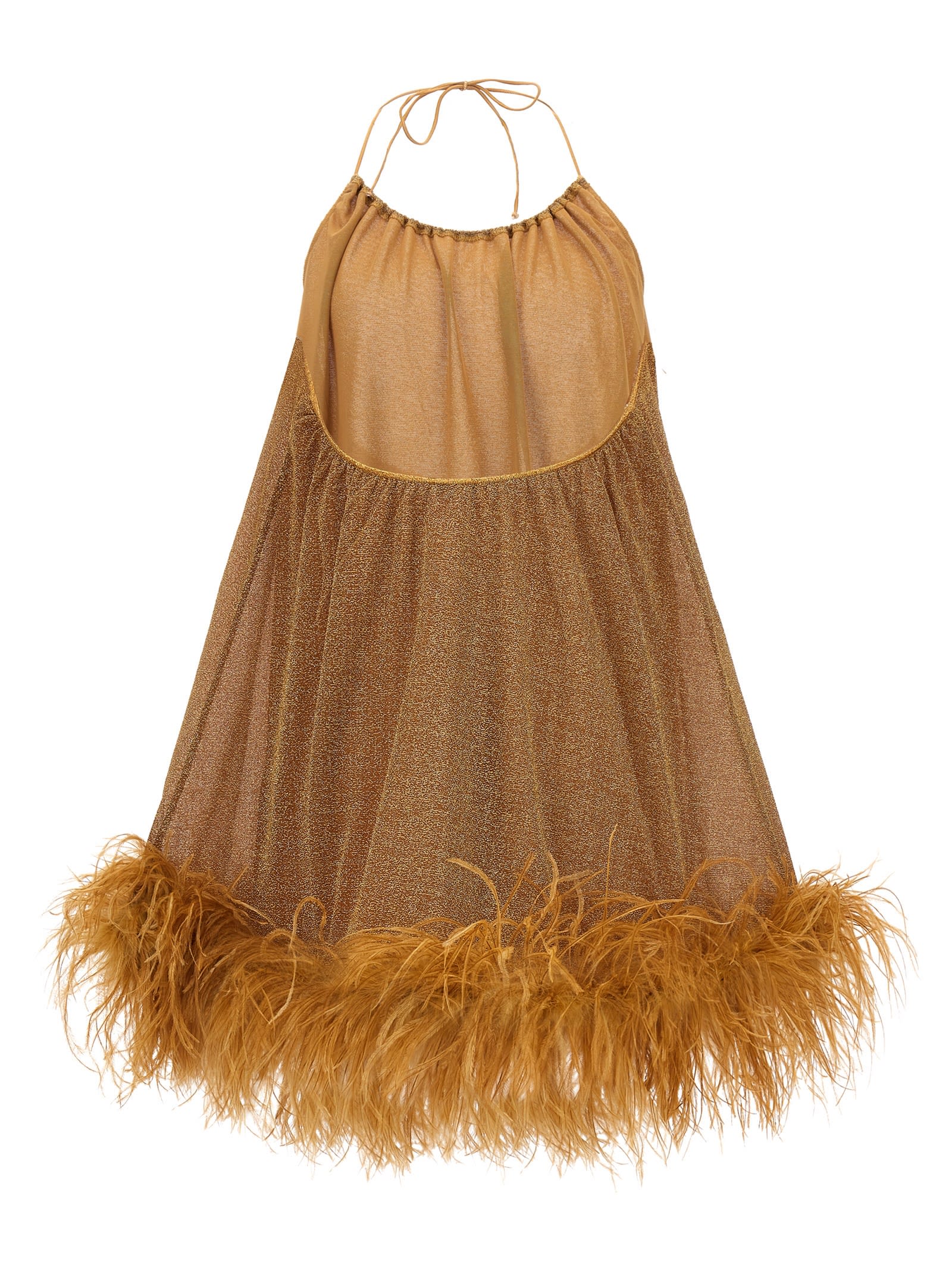 Shop Oseree Lumiere Plumage Dress In Toffee