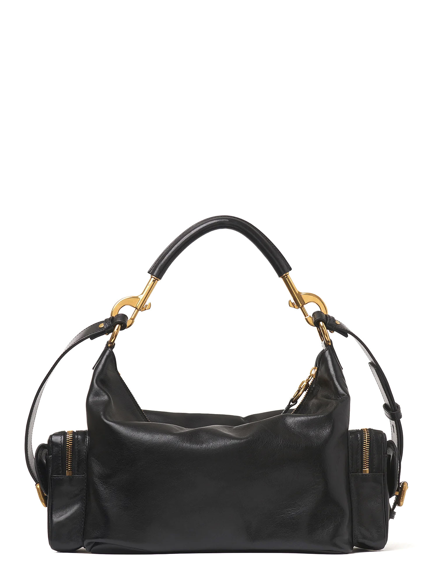 Chloé Medium Double Carry Leather Shoulder Bag In Black