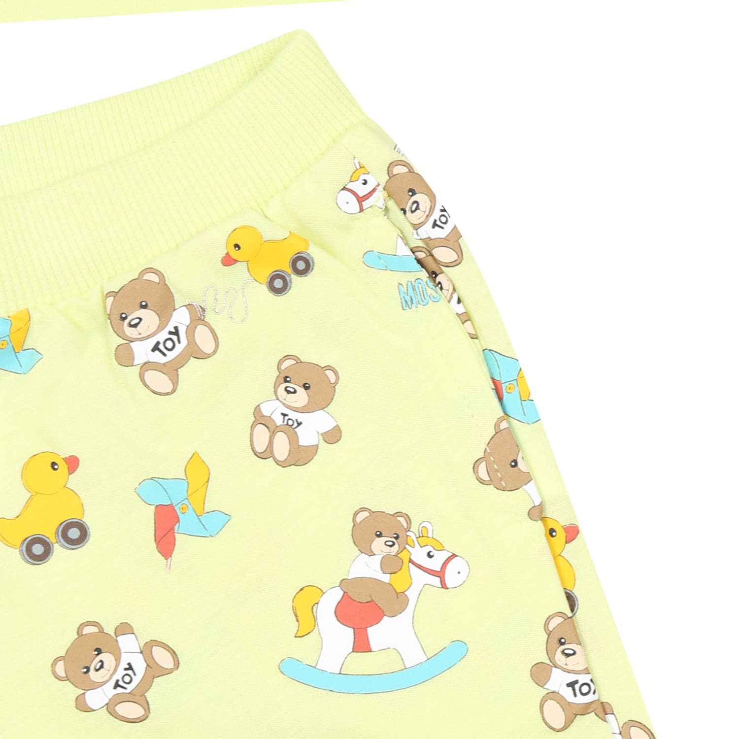 Shop Moschino Yellow Suit For Baby Boy With Teddy Bear And Pinwheel