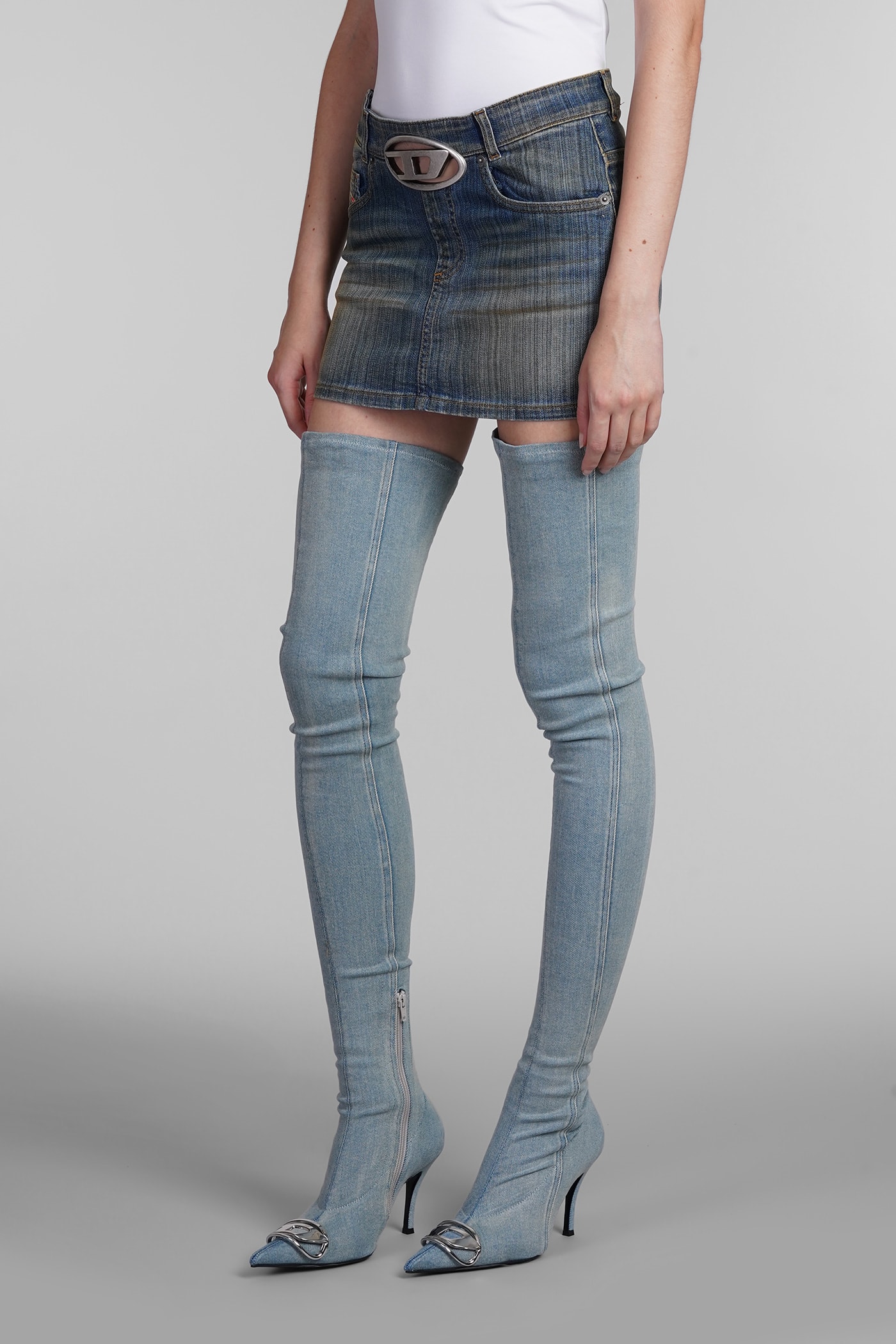 Shop Diesel De Ron S2 Skirt In Blue Denim