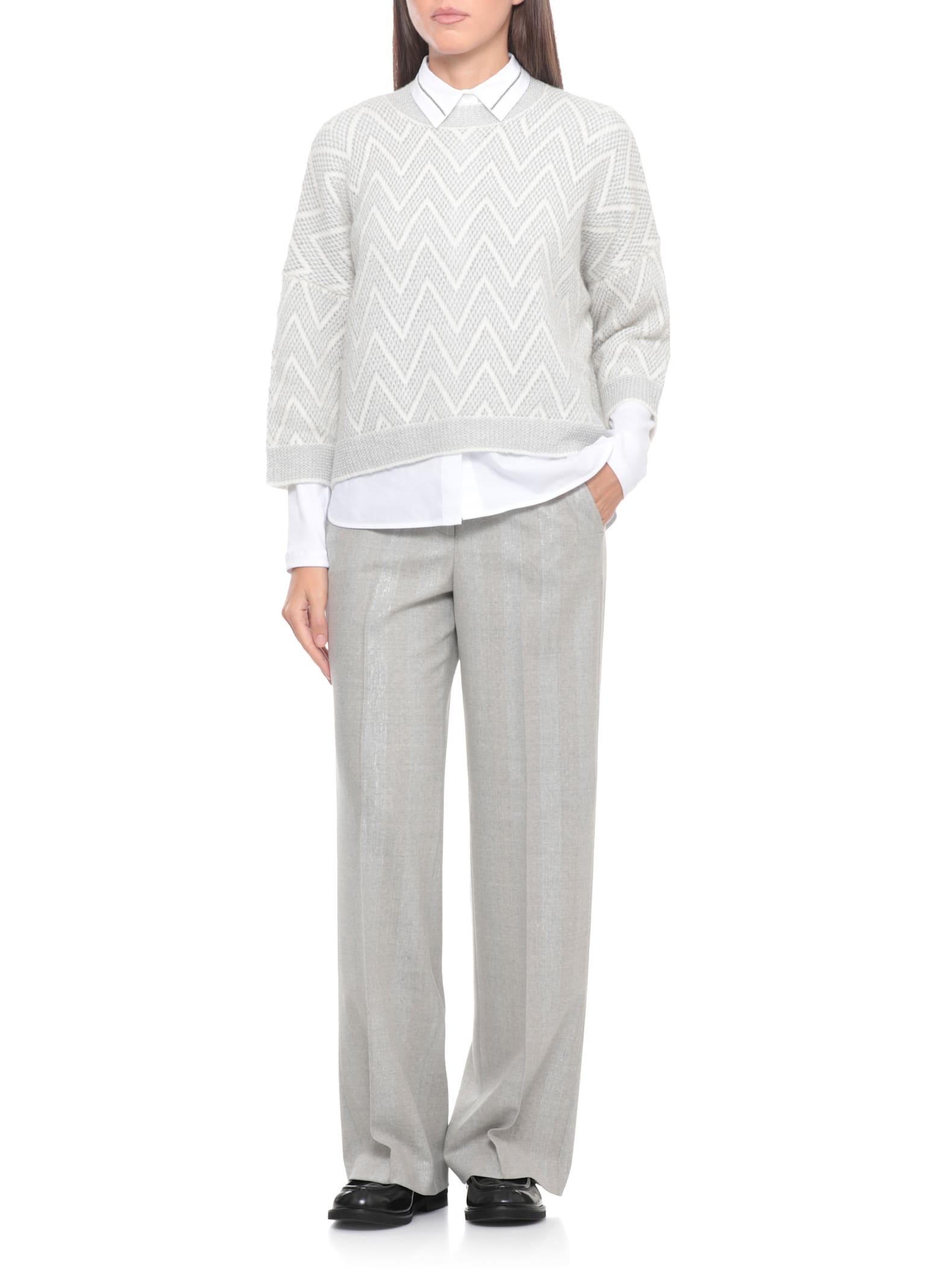 Peserico Knit Sweater Chevron Pattern In Gray