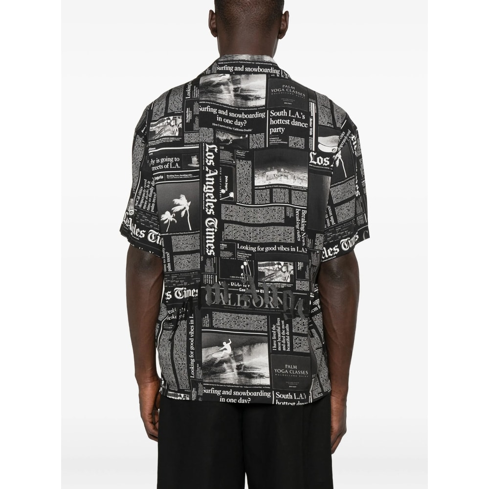 Palm Angels Newspaper Motif Short-sleeved Shirt In Black