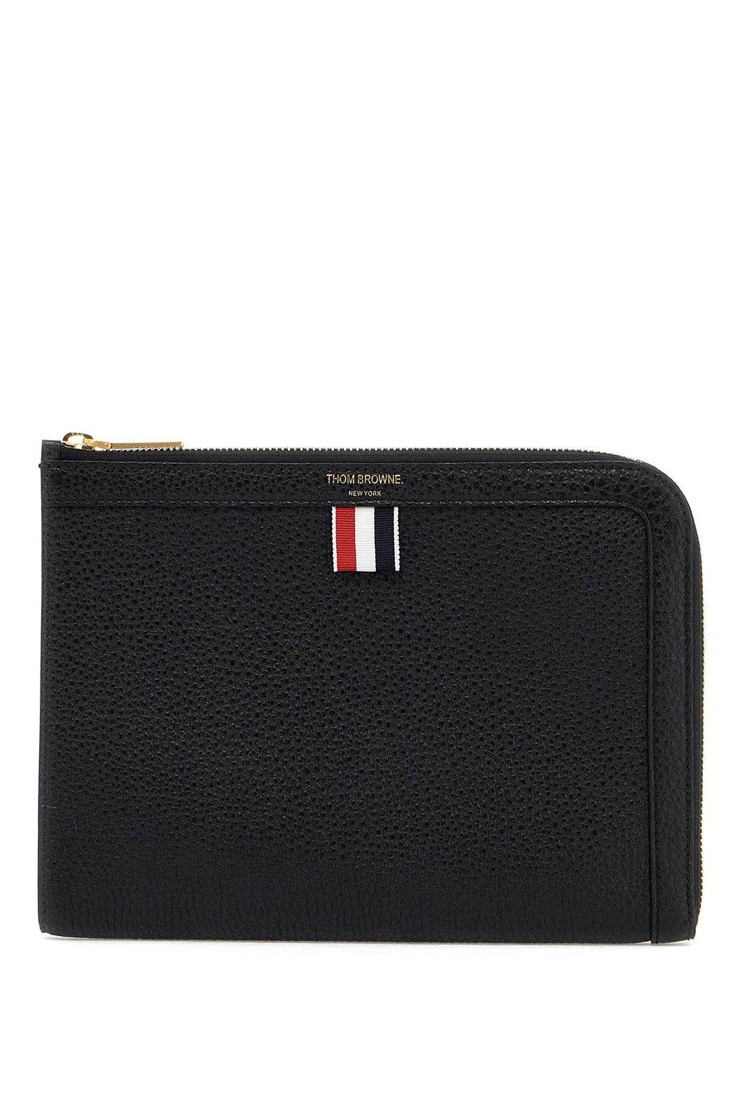Shop Thom Browne Logo Stamp Zipped Pouch In Black