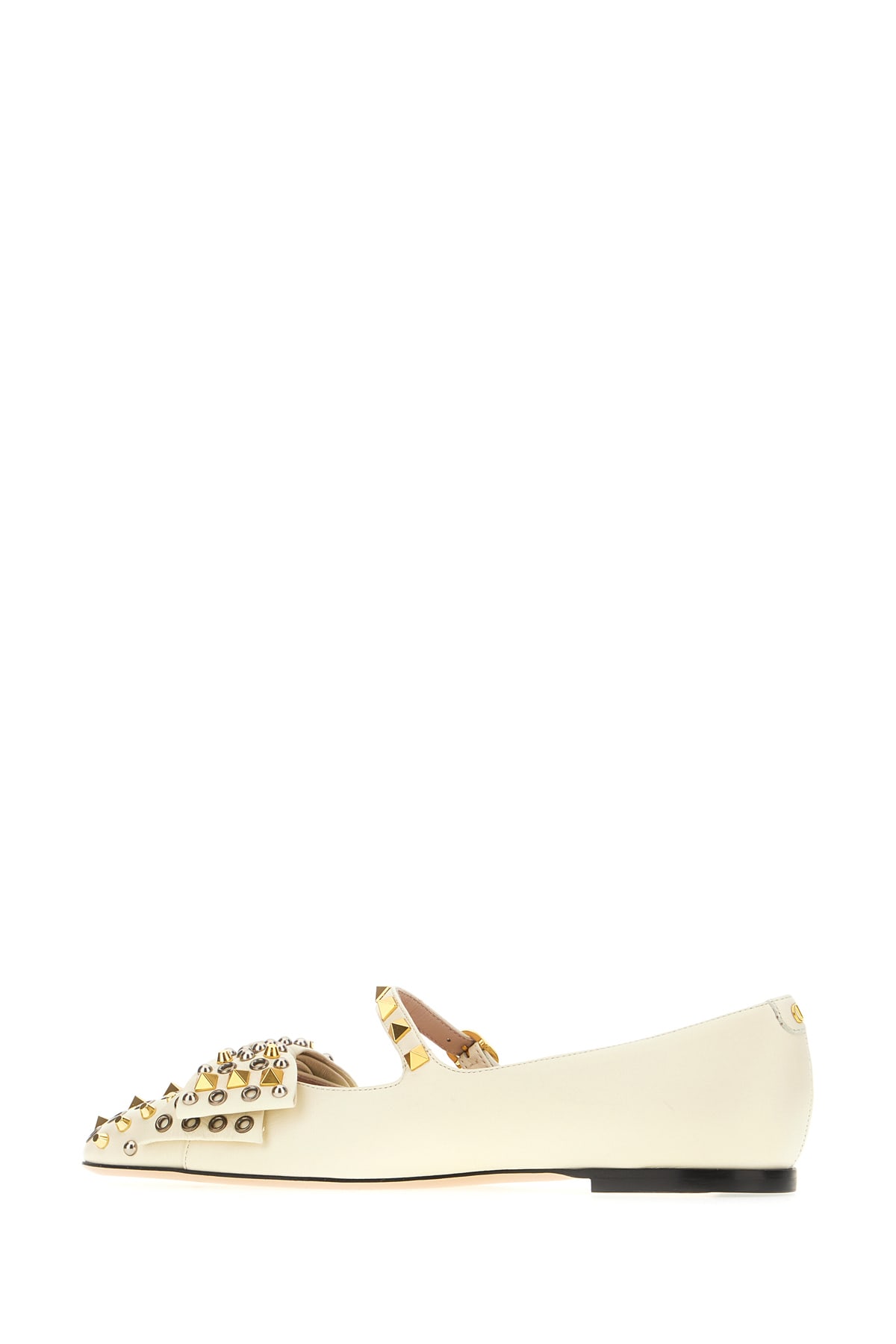 Valentino Mary-jane Bowow Ballerina In Kidskin With Studs In White