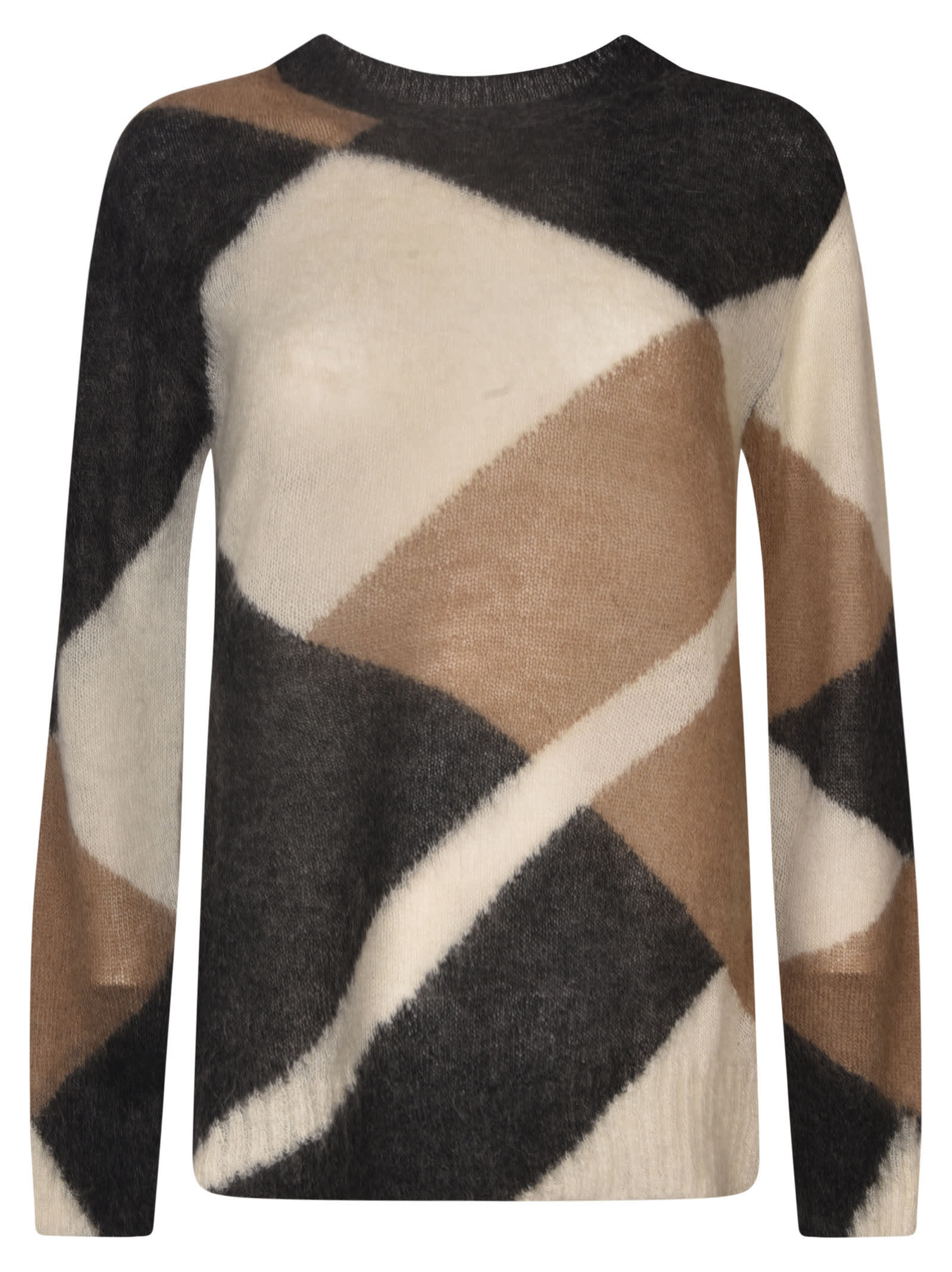 P.A.R.O.S.H ROUND NECK FUR APPLIQUE COLOURBLOCK SWEATER