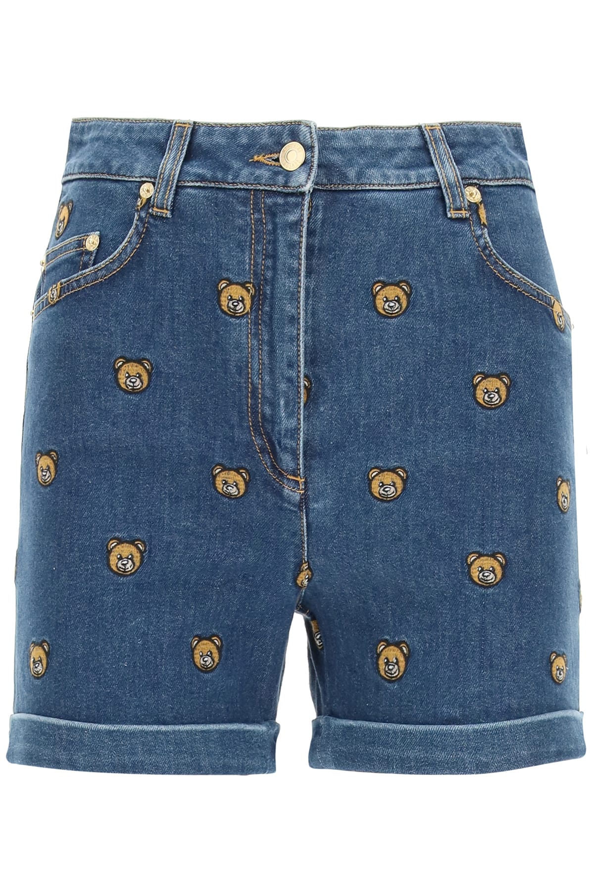 Moschino Denim Shorts With Embroidered Teddy Bear