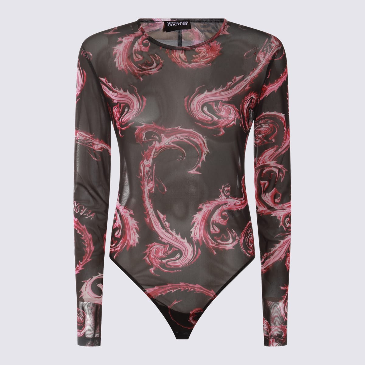 Shop Versace Jeans Couture Black And Red Bodysuits In Black/raspberry