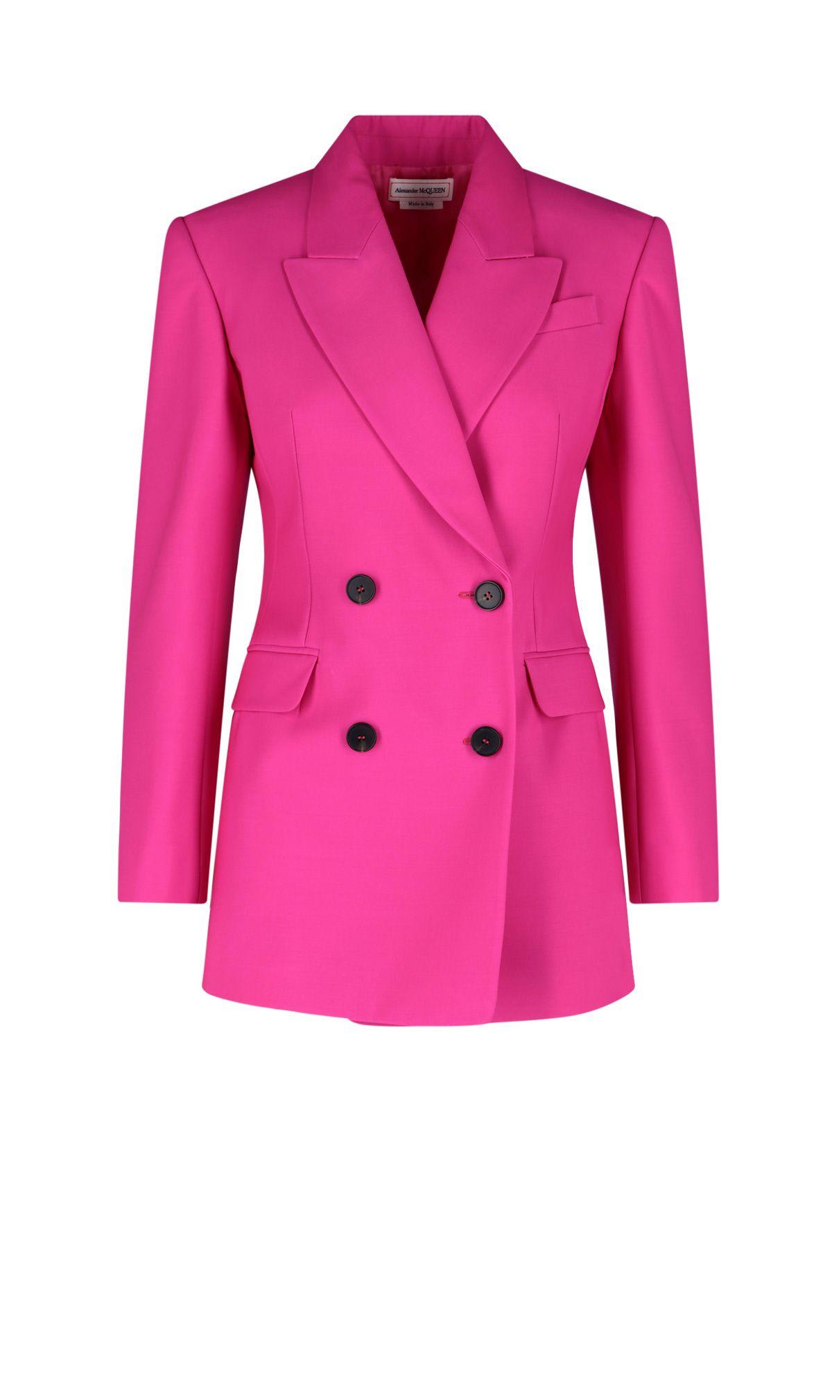 Fitted Double-breasted Blazer In Pink